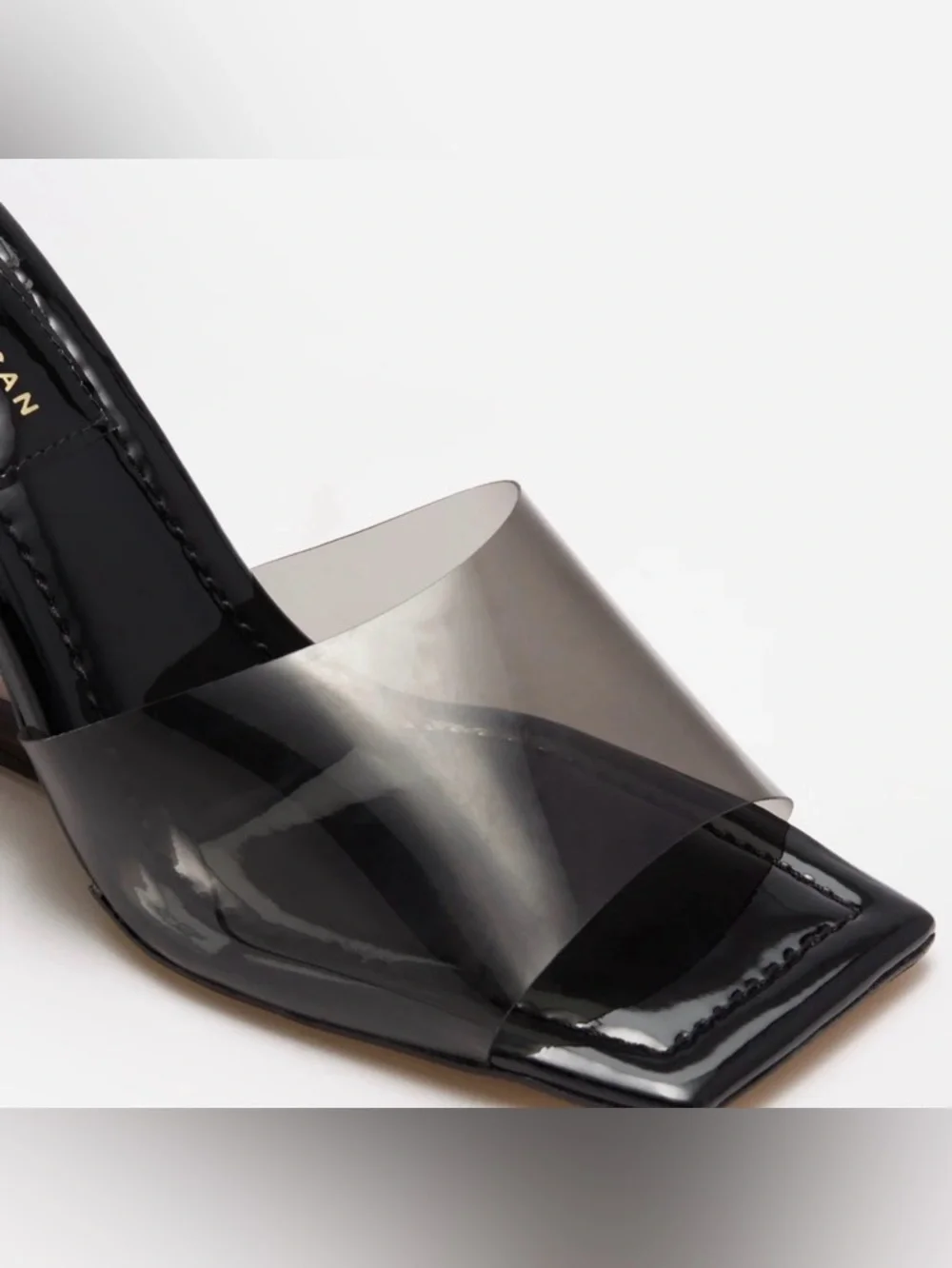 Good American Women’s Cinder-F*cking-Rella Square Clear Black Wedges - Picture 2 of 9